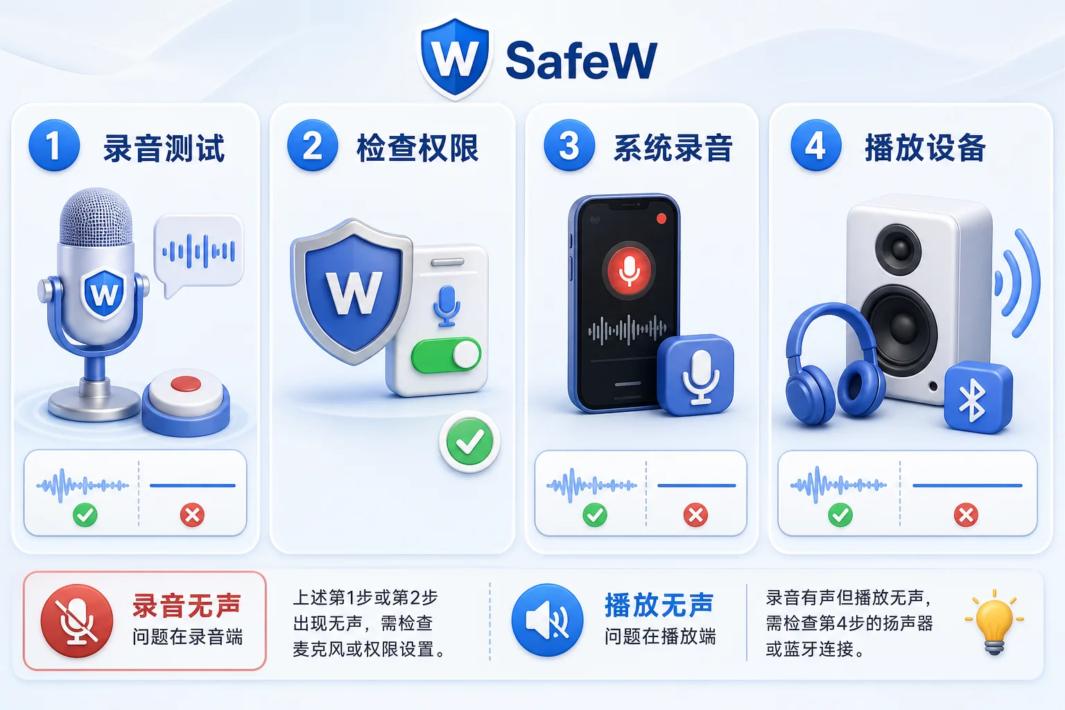 SafeW录音权限系统录音与播放设备诊断
