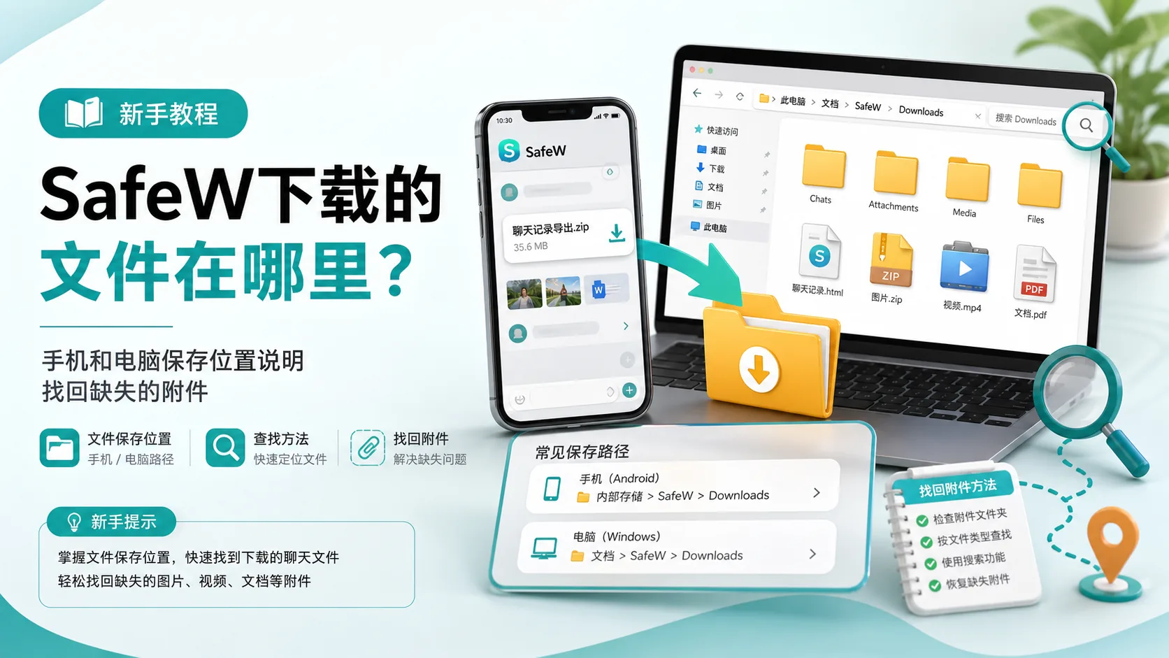 SafeW下载文件手机和电脑保存路径